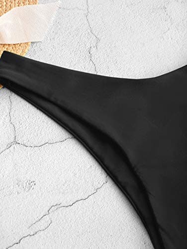 ZAFUL Women's High Cut Plain Bikini Bottom Mid Waist Solid Swimsuit Briefs Cheeky Bathing Suit High Leg Swim Bottoms Black S - Thumbnail 2