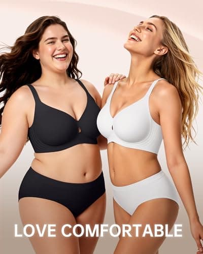 LetsJoli White Bra Wireless Bras for Women No Underwire Seamless Support Comfortable Tshirt Bras Early Fall Fashion(White 3XL) - Thumbnail 6