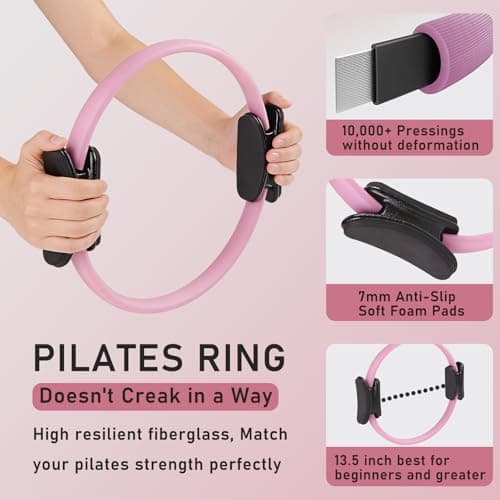Pilates Ring Kit with Adjustable Ankle Wrist Weights, Fabric Resistance Bands, Pilates Equipment Yoga Ball for Home Workout to Tone, Sculpt and Strengthen, Fitness Magic Circle Rings for Women (Pink) - Thumbnail 2