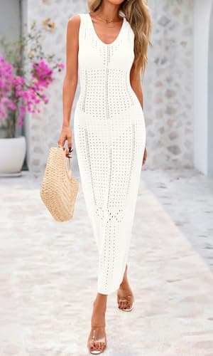 BTFBM Crochet Swimsuit Coverup for Women Summer Outfits Spring 2026 Swimwear Bathing Suit Cover Up Beach Vacation Clothes(White, Small) - Thumbnail 6