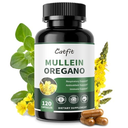 Mullein Oregano Oil Capsules for Lungs Detox-7 in 1Pure Herbal Mullein Leaf Extract, Elderberry, Turmeric,Mentha for Respiratory & Immune Support, Lung Cleanse for Smokers,Vegan,Non-GMO (120 Caps) - Image 1