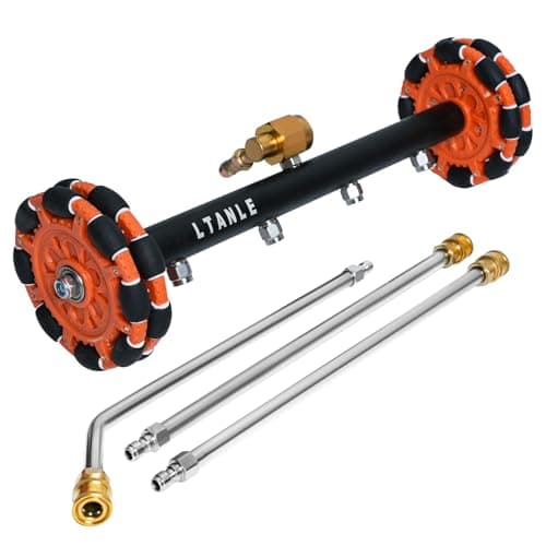 LTANLE 2-in-1 Can Move Horizontally Pressure Washer Undercarriage Cleaner Water Broom, 15" Surface Cleaner Power Washer Attachment with 4 Nozzles 3 Extension Rods andSpare Wheel，4000 PSI (15inch) - Image 1