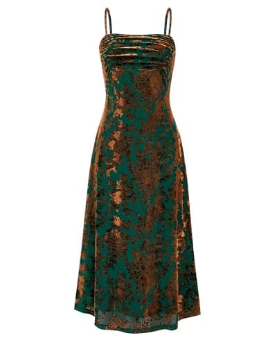 BTFBM Women's Summer Dress Sleeveless Spaghetti Strap Midi Dress Sexy Cowl Neck Floral Cocktail Dress Party Dresses(Dark Green,Medium) - Image 1