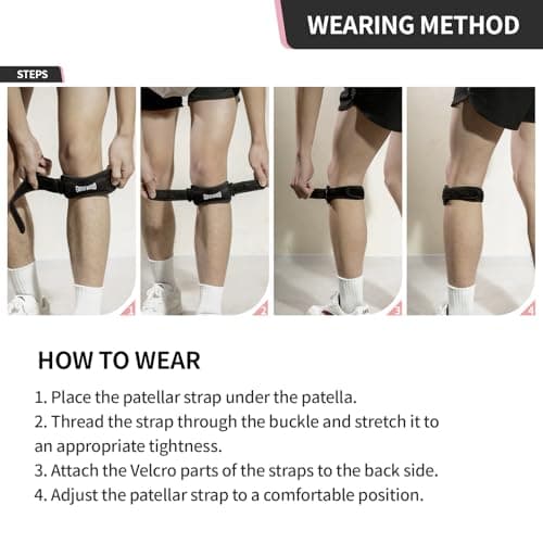 GOUNOD Patellar Tendon Support Strap 2 Pack,Knee Strap for Knee Pain Relief,Patella Band for Basketball, Jumpers Knee, Tendonitis, Running, Hiking, Soccer, Osgood Schlatter(Pink) - Thumbnail 5
