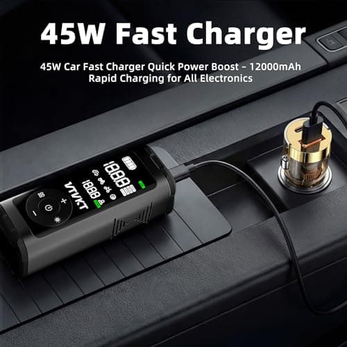 VTVKT Tire Inflator Portable Air Compressor, 150PSI Cordless Fast Inflation Air Pump, All-Aluminum Body, 12000mAh Battery Capacity, Digital Gauge, 45W 4X Fast Charging, Flagship Package - Thumbnail 4