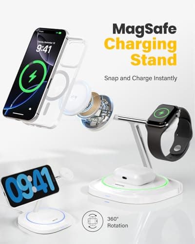 3 in 1 Magnetic Wireless Charger for Apple - Fast Charging Station Compatible with MagSafe for iPhone17-12, Apple Watch& AirPods, Phone and Watch Charger Stand for Desktop Bedside Nightstand (Ivory) - Thumbnail 3