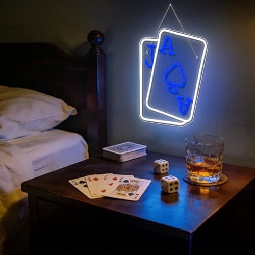 Gamerneon Playing Cards Neon Signs for Wall Decor Poker Teens Led Neon Light Blue White Usb Light Sign for Bedroom Casino Bar Hotel Play Room Birthday Party Decor - Thumbnail 2