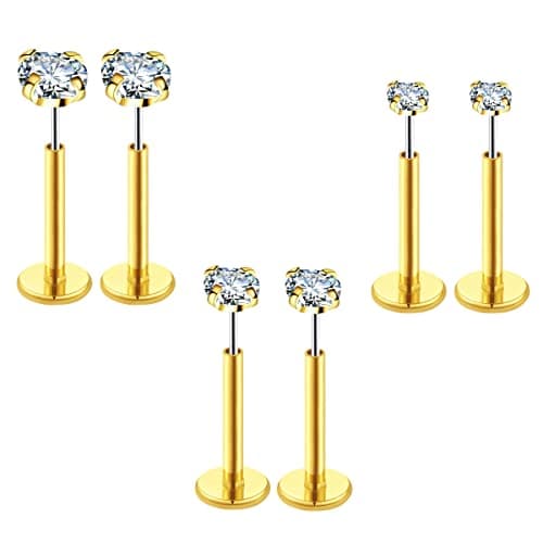 COTATI 20G Flat Back Earrings Stud Threadless Tragus Cartilage Lip Medusa Piercing Jewelry Hypoallergenic (Gold,20G 2/3/4mm CZ) - Image 1