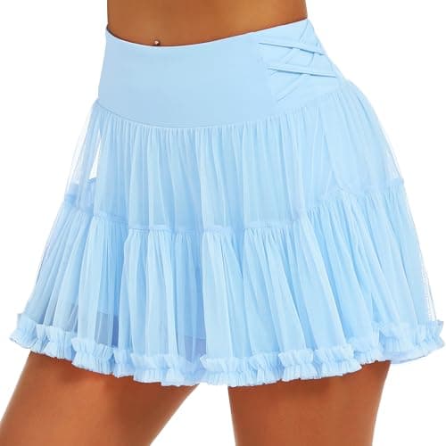 Stelle Women's High Waist Athletic Skorts with Shorts Pockets Ruffle Flowy Mini Cake Skirt Layered Pleated Cute Casual Summer (Light Blue,XXS) - Image 1