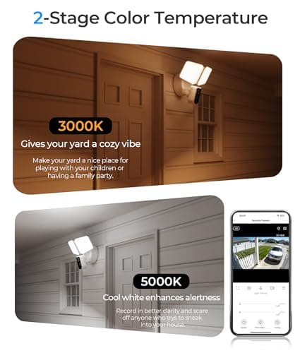 DeerTalk Security Floodlight Camera Outdoor - Flood Lights Camera Wired Motion Lights 2-Way Audio 2K and 150dB Siren 4230 lm 2.4G&5G WiFi Alexa-Compatible 3000-5000K 24/7 Recording for Home Security - Thumbnail 5