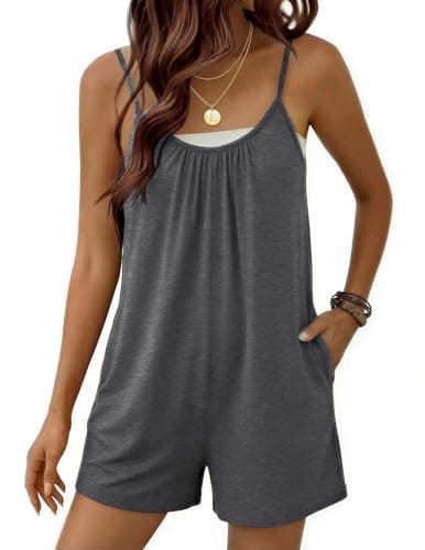 Ekouaer Womens Summer Casual Sleeveless Romper Adjustable Spaghetti Strap Shorts Jumpsuits with Pockets 2026 Clothes Dark Grey Large - Image 1