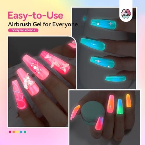 SAVILAND Airbrush Gel Nail Polish Hema-Free: Dilution-Free Fluorescent Airbrush Shine All Night Long,12 Colors Non-Acetone Glows in The Dark for Nails French Manicure DIY Salon & Party & Bar Social - Thumbnail 5