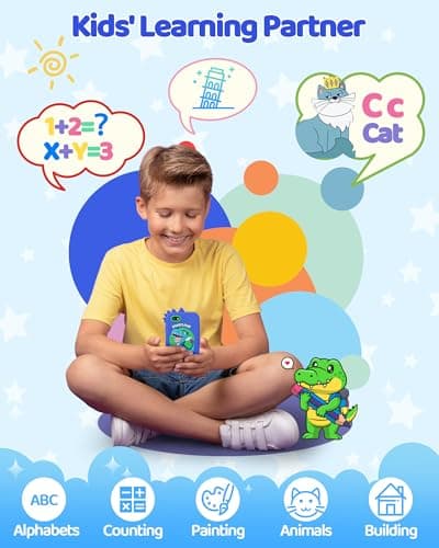 KOKODI Kids Smart Phone Toys, Touchscreen HD Dual Camera Cell Phone for Kids, Birthday Gifts Dinosaur Toddler Play Phone for Boys 3-10, Travel Learning Toy with 8GB SD Card(Navy Blue) - Thumbnail 4