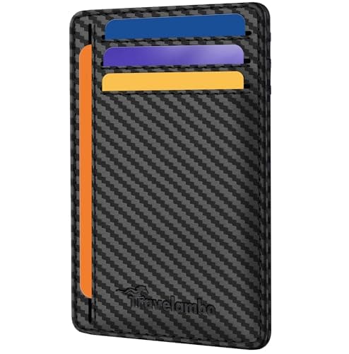 Travelambo Front Pocket Minimalist Leather Slim Wallet RFID Blocking Carbon Fiber Texture(Black) - Image 1