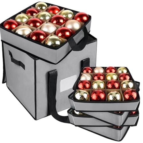 Christmas Ornament Storage Box with Dividers, Christmas Balls Storage Containers with Zipper & 4 Removable Trays - Holds Up to 64 Balls - 600D Oxford Christmas Decoration Storage Organizer (Gray) - Image 1
