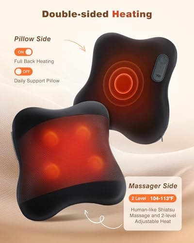 KINGJOY 2-in-1 Cordless Shiatsu Back Massager with Heat, Upgraded 4D Liftable Massage Nodes & Dual-Side Heating, Deep Tissue Kneading for Back Pain Relief, Gift for Women Men, Home Office Use - Thumbnail 3