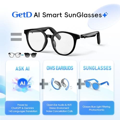 GetD AI Glasses for Men & Women, Smart Glasses Powered by ChatGPT with 145-Language Translation,Bluetooth 5.4 Glasses, Polarized & Photochromic Lenses, 11H Music Play for Driving and Daily Use - Thumbnail 2