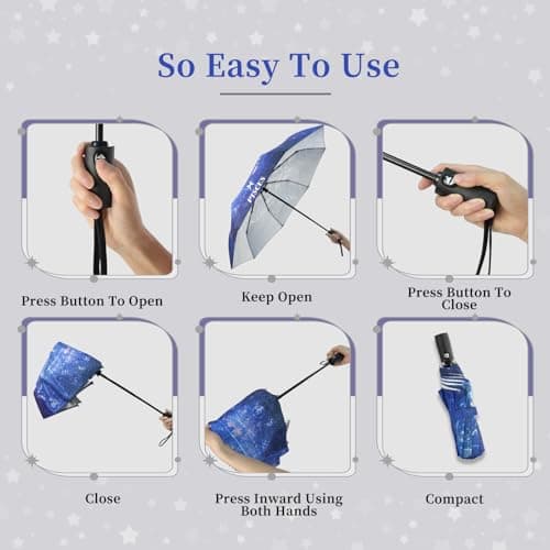 Natuquebrela Portable Travel Umbrella Constellations - Compact Automatic Large Wind Resistant Rain Umbrellas Strong Packable Umbrella for Women - Thumbnail 4