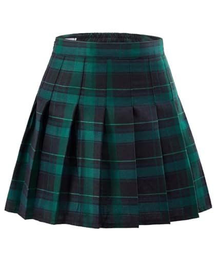 Yewsea Girls Pleated Skirt Kids School Uniform Elastic High Waist Tennis Skirts with Shorts Holiday Outfits Green Plaid Size 8 Years - Image 1