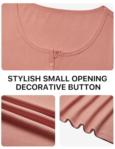 Womens Short Sleeve Tops Stretchy Scoop Neck Henley T-Shirts Ribbed Shirts Fitted Casual Basic Top T-Shirts Soft Summer Shirts 2026 Coral XL - Thumbnail 6