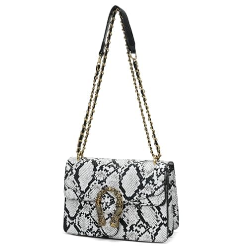 Goinsound Leather Shoulder Chain Purse for Women - Vintage Snake Print Underarm Crossbody Bags for Travel (White) - Image 1