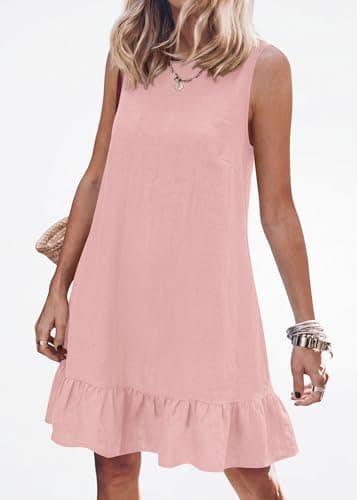 KIRUNDO Women's Casual Summer Dresses 2026 Spring Sleeveless Shift Tank Mini Dress Flowy Ruffle Hem Beach Vacation Sundress(Pink, Large) - Thumbnail 2