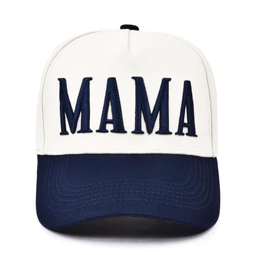 Women’s Mama Trucker Hat Trendy, Embroidered Adjustable Mom Baseball Cap, Two-Tone Ponytail Hat for Outfits Blue - Image 1