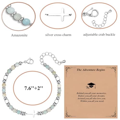 Personalized Graduation Gifts for Her 2026,Beaded Cross Bracelets for Her,Cool Graduation Bracelets for College/Nursing/High School/8th Grade/5th Grade/Middle School/Masters Degree (amazonite) - Thumbnail 4