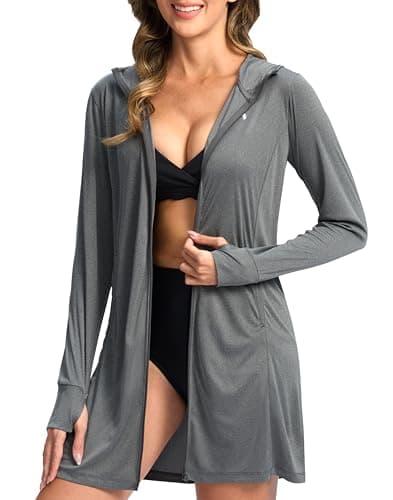 Soothfeel Women's UPF 50+ Swim Cover Up Sun Protection Hoodie SPF Lightweight Jacket Long Sleeve Beach Cover Ups for Women (Heather_Dark_Grey,XS) - Image 1