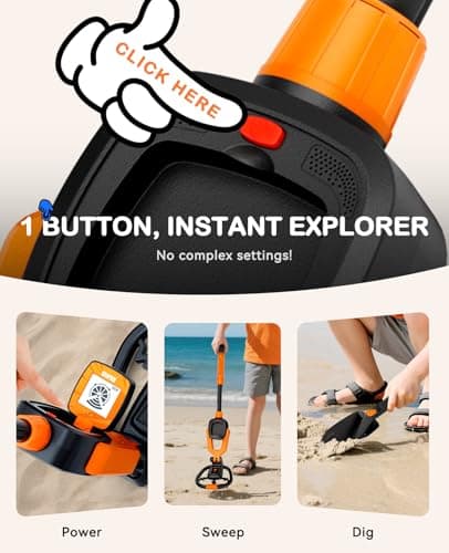 SUNPOW Kids Metal Detector with Treasure Animation & Waterproof Coil - Adjustable Stem (23.6”-27.6”) - Kit Includes Shovel, Rake, Bag - Ideal Gift for Boys & Girls 6-12 for Beach, Park, Backyard -MD20 - Thumbnail 3