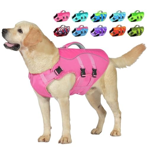 Dog Life Jacket, High Buoyancy Dog Life Vest with Handle for Swimming Boating, Adjustable Swimming Vest with Reflective Trim for Small Medium Large Dogs - Pink, S - Image 1