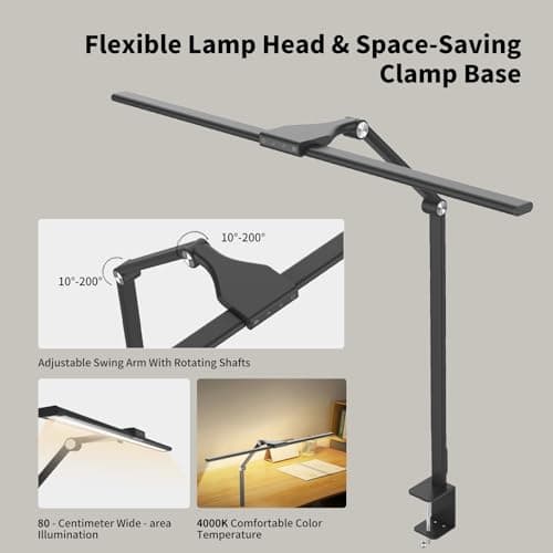 CRLIVOING DS521SA Full Spectrum Desk Lamp – Sun Lamp 18W Eye-Care Table Light, CRI＞95, 4000K Color Temp, Stepless Dimming, Flicker-Free, Low Blue Light, Touch & Remote Control, for Study & Office - Thumbnail 5