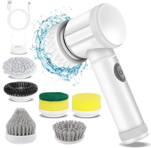 HFLYJPYW Electric Spin Scrubber - Shower Scrubber,Bathroom Scrubber Electric,for Cleaning Tub, Floor, Tile, Window, Sink, Kitchen Cleaning with 6 Electric Cleaning Brush Head (6) - Image 1