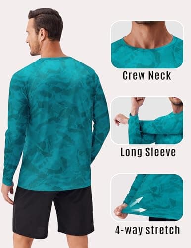 PINSPARK Mens UV Protection Shirts Long Sleeve Fishing Shirt Moisture Wicking Athletic Shirts for Men Beach SPF Rashguards Green - Thumbnail 5