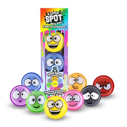 A Little Spot Slimy Pots Toy Set, 8 Different Half Dome Emotions, Small Sensory Toys for Kids, Social Emotional Learning Kids Slime Kit, Ages 3+