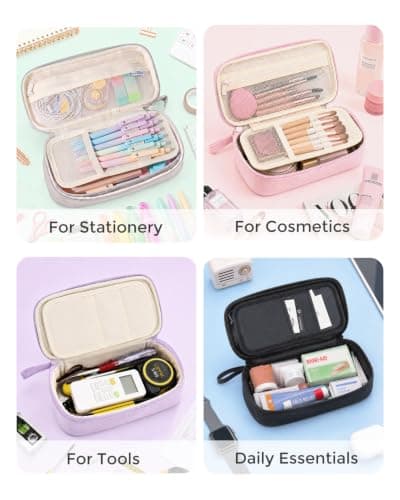 Four Candies Large Pencil Case, 5 Compartments Pen Organizer, Big Capacity Canvas Pencil Pouch Bag for School Supplies, Portable Stationery Holder for Teen Girls, Women (Pink) - Thumbnail 5
