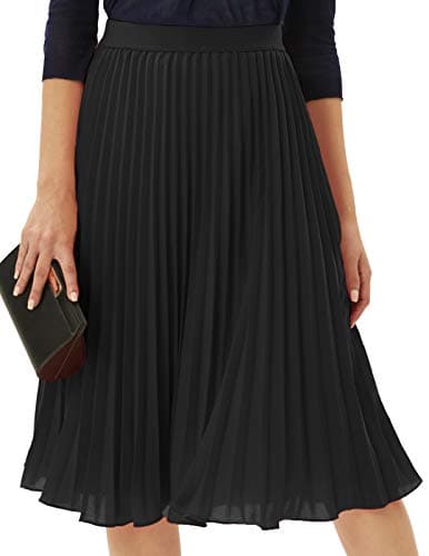 GRACE KARIN Women's Elegant High Waist Flared Pleated Swing Long Chiffon Skirt Black XS - Image 1