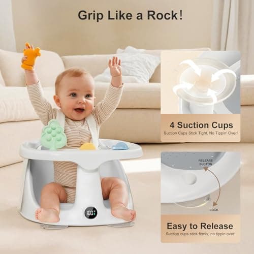 Baby Bath Seat for Babies 6 Months & Up - Bathtub Seats for Babies Sitting Up with Rinse Cup, Non-Slip, Comfortable, Infant Bath Essentials, Gray - Thumbnail 4
