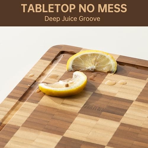 Bamboo Cutting Boards for Kitchen, End Grain Wood Cutting Board with Juice Grooves & Handles, Charcuterie Checkered Chopping Board Thick Butcher Block Serving Tray with Gift Box, 16.4"×11.5"× 1" - Thumbnail 6