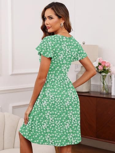 Heymoments Women Summer Dress Fresh Daisy X-Large Ruffle Sleeve V Neck Casual Cute Loose Sundress Comfy Swing Button Down Midi Work Flowy Tunic Ladies Beach Vacation Teacher Dresses with Pockets - Thumbnail 5