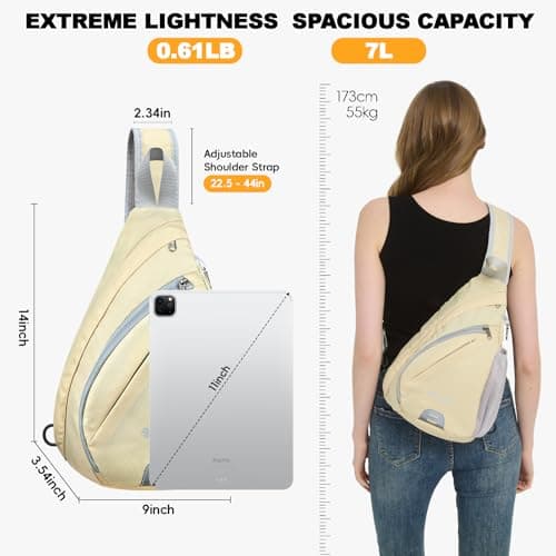 Seektop Anti-Theft Sling Bag RFID Blocking Waterproof Nylon Lightweight Mini Crossbody Backpack Shoulder Bags Cross Body for Travel Hiking Outdoor Commuting Men Women Beige - Thumbnail 2