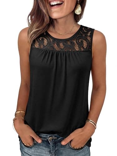 ANRABESS Women Summer Lace Tank Tops 2026 Summer Sleeveless Loose Fit Curved Hem Flowy Shirts Dressy Casual Tunic Blouse Black XX-Large - Image 1