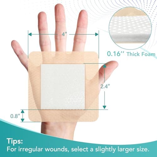 Silicone Foam Dressing with Adhesive Border 4“ x 4”,20 Packs Waterproof Silicone Bandages for Wounds Care, Large Self Adhesive Wound Dressing Bandage for Bed Sore, Silicone Foam Pad, FSA HSA Eligible - Thumbnail 2