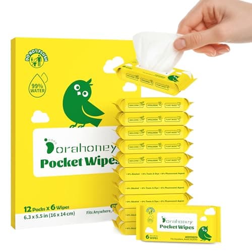 Dorahoney Unscented Travel Wet Wipes, 99% Purified Water Mini Wipes for Sensitive Skin, Hypoallergenic & Plastic-Free Pocket Wipes, 72 Count (12 Packs of 6) - Image 1