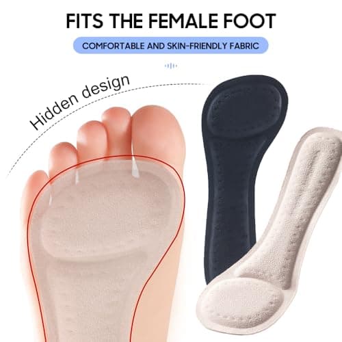XINIFOOT High Heel Inserts for Women, 3/4 Length Women Thin Shoe Insoles for High Heels, Pumps, Open Toes, Flats, and Sandals, Anti-Slip Gel Cushions for Pain Relief (4 Pairs, Black+Beige) - Thumbnail 5