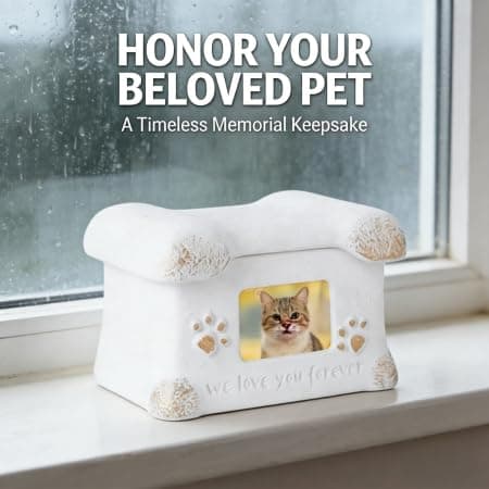 Portland Cement Pet Urn, Pet House Shape with Built-in Photo Frame, Durable Memorial for Dogs Cats, Minimalist Design for Indoor Home Display, 18.5cm/7.28"×14cm/5.51"×11.5cm/4.53" - Thumbnail 4