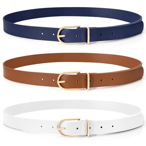 SUOSDEY 3 Pack Womens Fashion Leather Belts for Jeans Dresses Pants Black Brown Beige Ladies Belts with Gold Buckle - Image 1