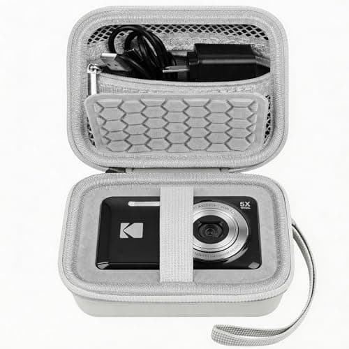 Comecase Hard Camera Case for KODAK PIXPRO FZ55 FZ45, Shockproof Digital Camera Bag with Accessory Mesh Pocket, Small Vlogging Camera Case, Portable Travel Carrying Pouch for All Ages, White - Image 1