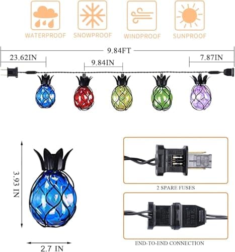 Vigdur Pineapple String Lights - Outdoor Patio Lights Plug in with 10 Pineapple Bulbs Connectable, Indoor String Light for Bedroom Bistro Tiki Decor(10FT - Thumbnail 3
