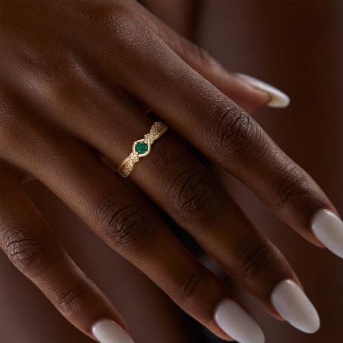 Valloey Rover Remerald Rings for women 14K Gold Plated Dainty Fake Emerald Cut Rings for Women Cubic Zirconia Fake Engagement Rings Cute Green Ring for Women Gold Jewelry Trendy Size 6 - Thumbnail 2